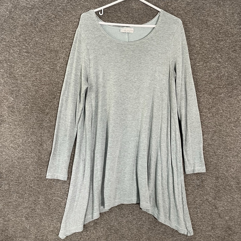 Bryn Walker Tunic Top Womens M Green Scoop Neck Long Sleeve Made USA Asymmetrica